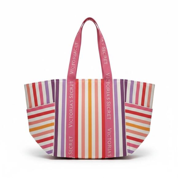 Victoria’s Secret Handbags - NWT Victoria's Secret Multicolor Striped Canvas Beach Tote Bag Large Summer